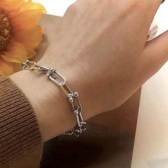 Sterling Silver U Link Bracelet, Horseshoe, Paperclip unisex - Picture 6 of 9